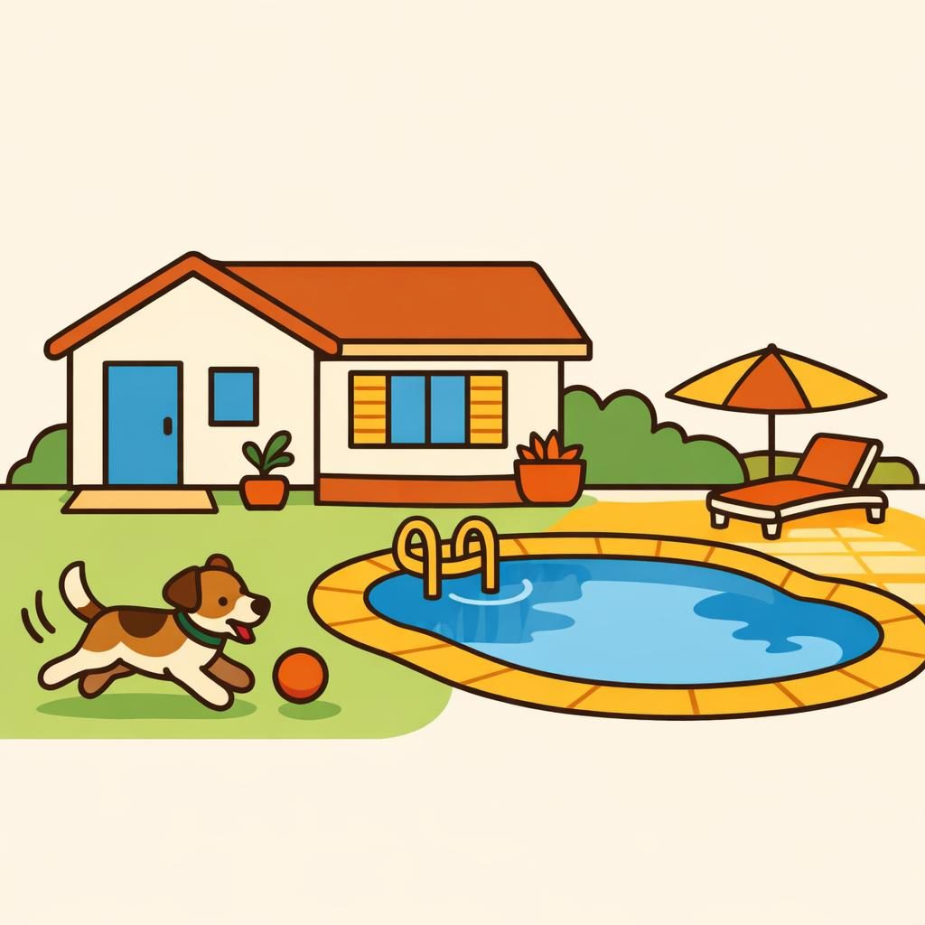 home with new pool and dog